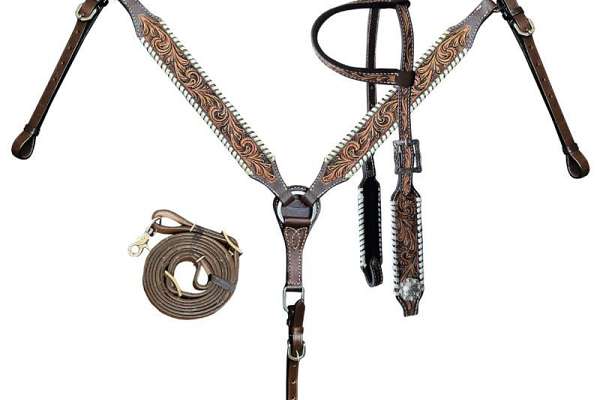 Têtière Western En Cuir Nature - Taille Pleine, Fabrication Artisanale Inde